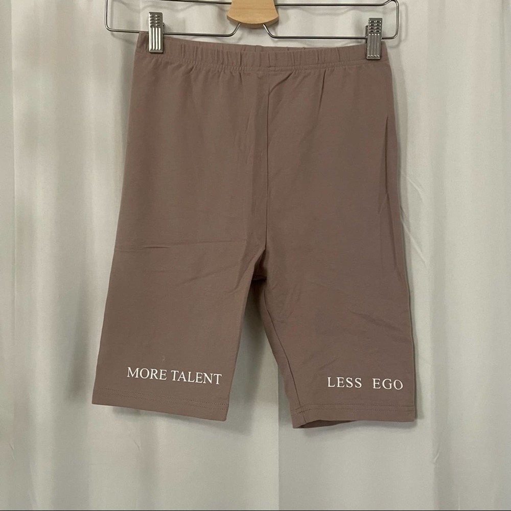 Brand new “more talent less ego” khaki biker short size medium